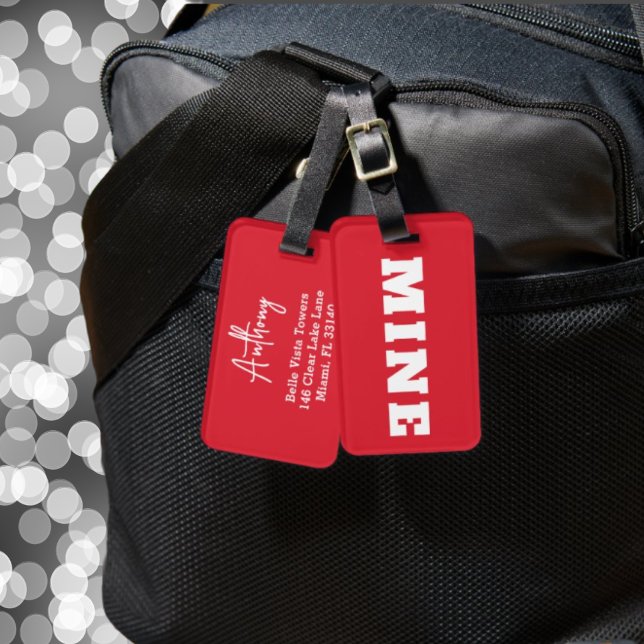 Lustiger roter weißer MINE personalisierter Gepäck Gepäckanhänger (Von Creator hochgeladen)