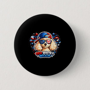 Lustiger roter weißer und woof Pudel Hund patrioti Button