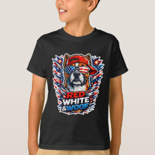 Lustiger roter weißer und Wuff Boxerhund patriotis T-Shirt
