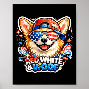 Lustiger roter weißer und Wuff Corgi Hund patrioti Poster