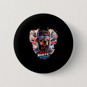 Lustiger roter weißer und Wuff Dobermann Pinscher Button