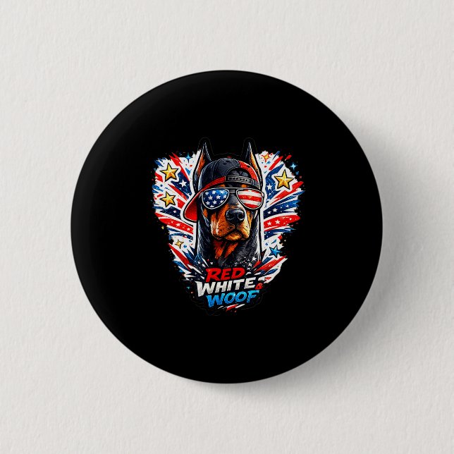 Lustiger roter weißer und Wuff Dobermann Pinscher  Button (Vorderseite)