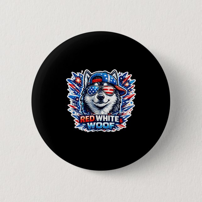 Lustiger roter weißer und Wuff Sibirischer Husky H Button (Vorderseite)