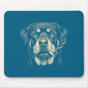 Lustiger Rottweiler raucht Zigarette Kunst Mousepad