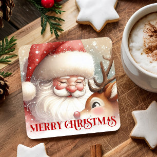 Lustiger Rudolph Santa Süßer Weihnachten Papier Un Rechteckiger Pappuntersetzer