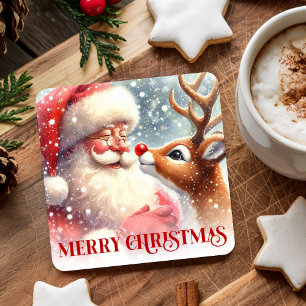 Lustiger Rudolph Santa Weihnachten Untersetzer Wat