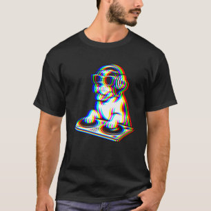 Lustiger Saint Bernard DJ Glitch Rave EDM Musikpar T-Shirt