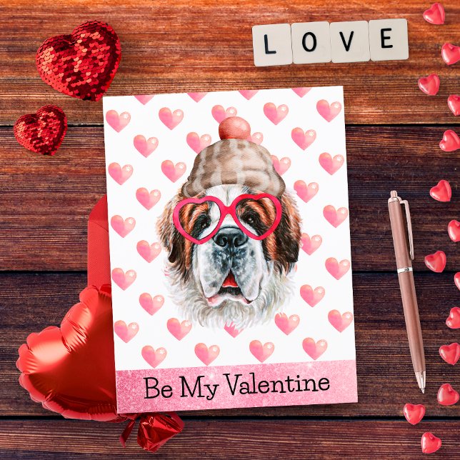 Lustiger Saint Bernard sei mein Valentinstag-Hund  Feiertagspostkarte (Von Creator hochgeladen)