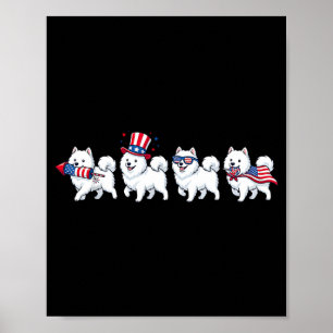 Lustiger Samojede Hund Amerikanische USA-Flagge Me Poster