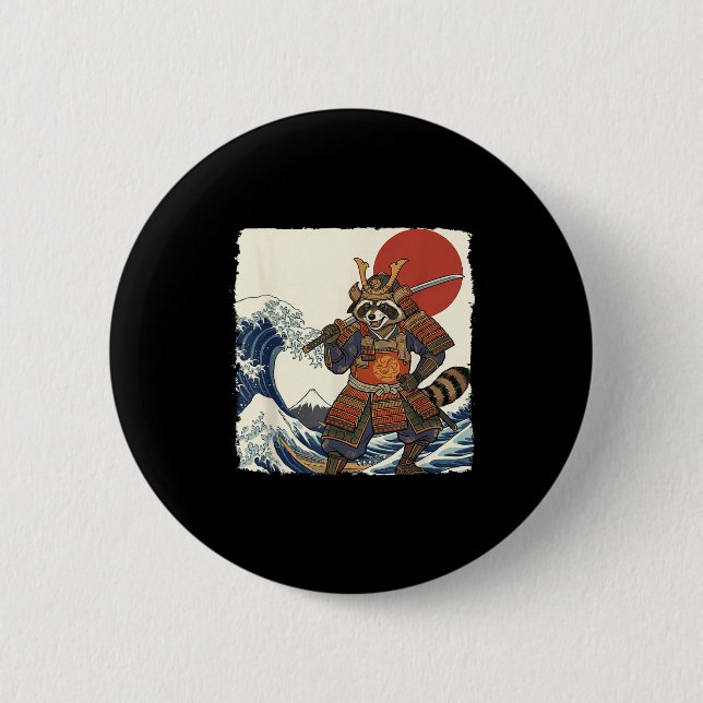 Lustiger Samurai-Waschbär japanischer Krieger & Ku Button (Vorderseite)