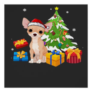 Lustiger Santa Chihuahua Hund Weihnachtsbaum Gesch Poster