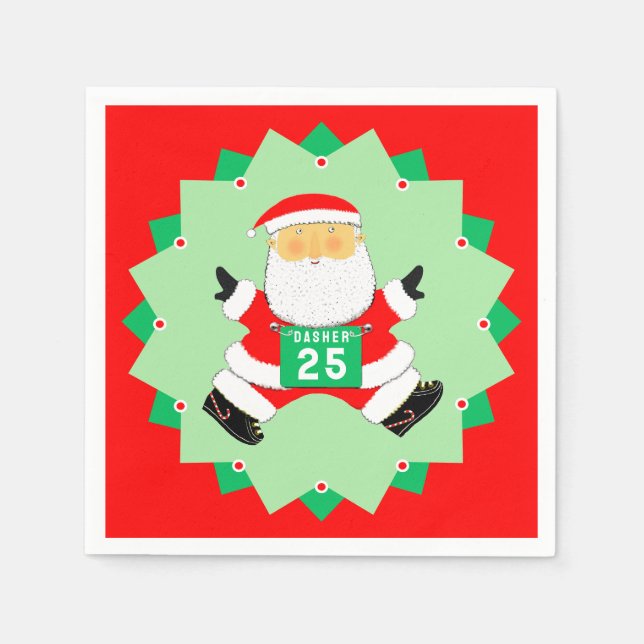 Lustiger Santa Claus beim Laufen Serviette (Vorderseite)