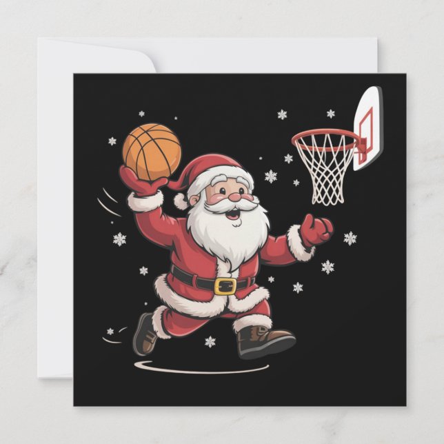 Lustiger Santa spielt Basketball Weihnachtsgeschen Feiertagskarte (Vorderseite)