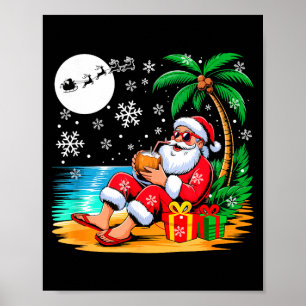 Lustiger Santa Sungles Trinkt Kokosnuss Am Strand Poster