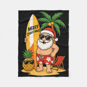 Lustiger Santa surft Sommer Strand Weihnachten im Fleecedecke