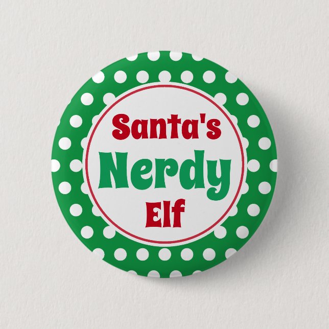 Lustiger Santas nerdiger Elf Weihnachtsknopf Pin Button (Vorderseite)