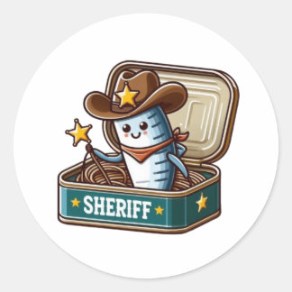 Lustiger Sardinen-Sheriff-Vinyl-Aufkleber Runder Aufkleber