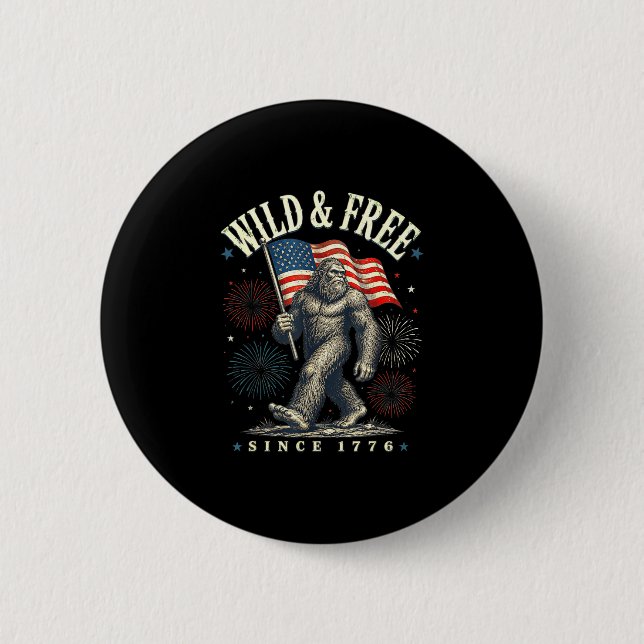 Lustiger Sasquatch amerikanische Flagge wild und s Button (Vorderseite)