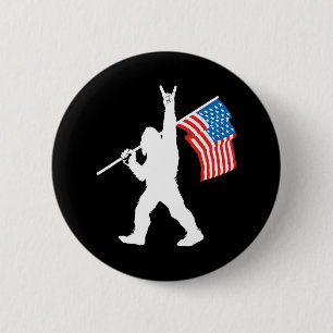 Lustiger Sasquatch Rock And Roll USA-Flagge für Bi Button