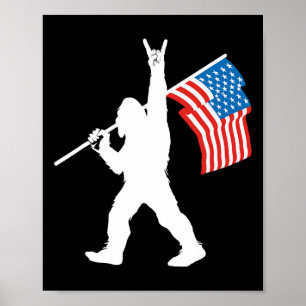 Lustiger Sasquatch Rock And Roll USA-Flagge für Bi Poster