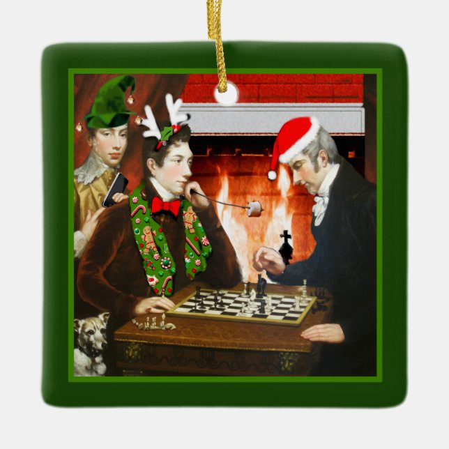 Lustiger Schachspieler Keramikornament (Vorderseite)