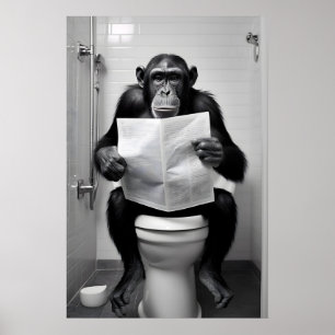 Lustiger Schimpanse Badezimmer Druck Toilettenwand Poster