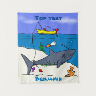 Lustiger schlafender Hai und Angler-Cartoon Wandteppich