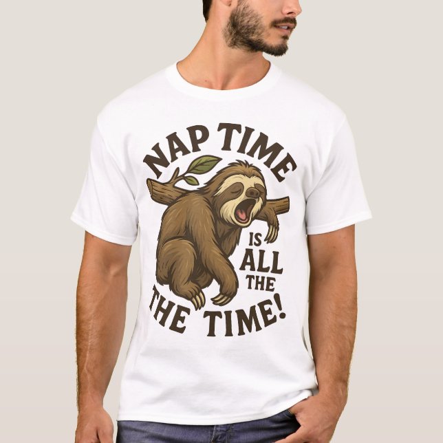 Lustiger Schlafmütze Faultier T-Shirt (Vorderseite)