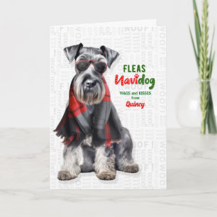 Lustiger Schnauzer-Hund Flöhe Navidog mit Namen Feiertagskarte