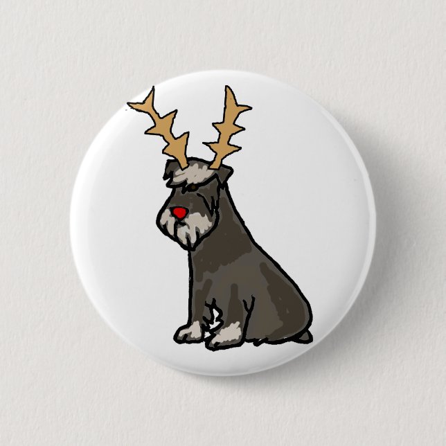 Lustiger Schnauzer mit Ren-Geweih-Weihnachten Button (Vorderseite)
