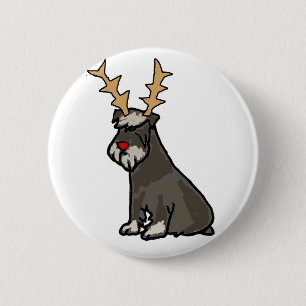 Lustiger Schnauzer mit Ren-Geweih-Weihnachten Button