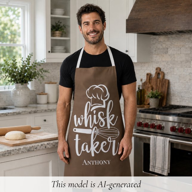 Lustiger Schneebesen Apron Schürze (funny brown whisk taker apron for baking men with custom name monogram)
