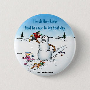 Lustiger Schneemann Cartoon Button