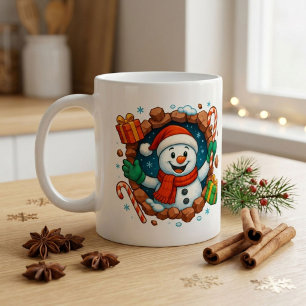 Lustiger Schneemann durchbricht Wand - Kuscheliger Kaffeetasse