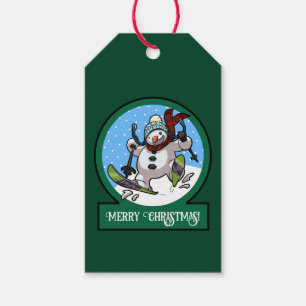 Lustiger Schneemann Frohe Weihnachten! Skifahren C Geschenkanhänger