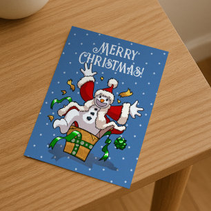 Lustiger Schneemann Frohe Weihnachten Überraschung