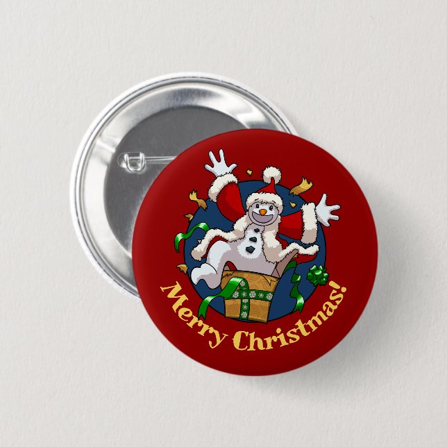 Lustiger Schneemann Frohe Weihnachten Überraschung Button (Vorne & Hinten)