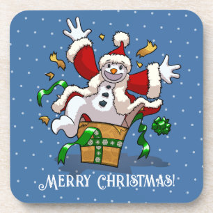 Lustiger Schneemann Frohe Weihnachten Überraschung Getränkeuntersetzer