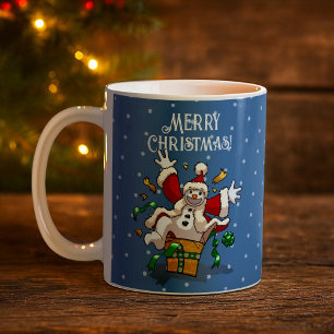 Lustiger Schneemann Frohe Weihnachten Überraschung Kaffeetasse