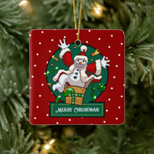 Lustiger Schneemann Frohe Weihnachten Überraschung Keramikornament