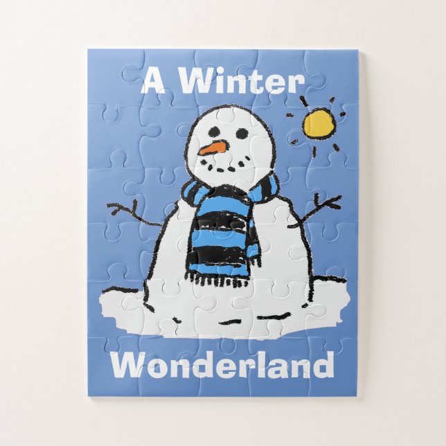 Lustiger Schneemann in einer Winterlandschaft Puzzle (Vertikal)