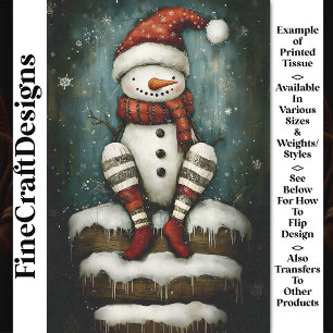Lustiger Schneemann in roter Santa-Mütze & Stiefel Seidenpapier