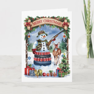 Lustiger Schneemann-Jäger-Weihnachtskarte für Redn Feiertagskarte