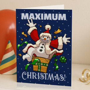 Lustiger Schneemann maximale Weihnachtsüberraschun Feiertagskarte