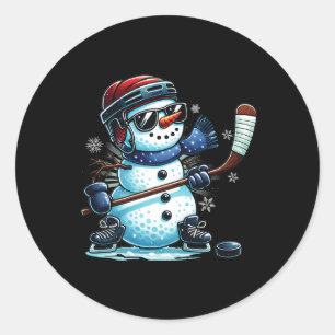 Lustiger Schneemann spielt Eishockey Liebhaber Jun Runder Aufkleber