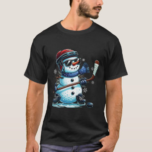 Lustiger Schneemann spielt Eishockey Liebhaber Jun T-Shirt
