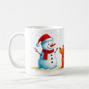 Lustiger Schneemann und Hund Winter Kaffeetasse