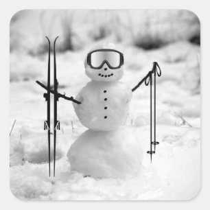 Lustiger Schneemann Weihnachten Wintersport Skitou Quadratischer Aufkleber