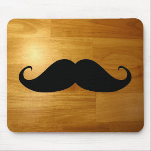 Lustiger Schnurrbart auf glänzendem Holztextur-Hin Mousepad