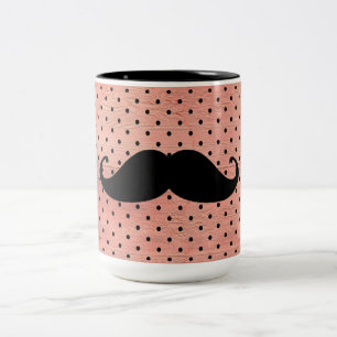 Lustiger Schnurrbart auf süßem rosa Punktmuster-Hi Zweifarbige Tasse
